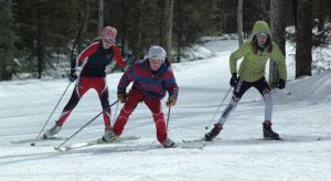 3 kids skate skiing